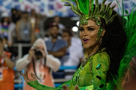 Rio, Brazil - February 23, 2020: parade of the samba school Estacio de Sa, at the Marques de Sapucai Sambodromoのeditorial素材