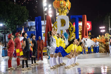 Rio, Brazil - February 22, 2020: parade of the samba school Inocentes de Belford Roxo, at the Marques de Sapucai Sambodromoのeditorial素材
