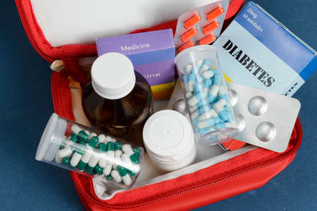Medicine box kit for the daily care of a diabeticの写真素材