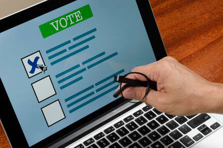 Person voting on the computer over the internetの写真素材