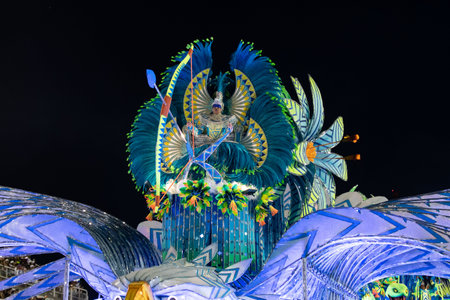 Rio, Brazil - February 23, 2020: parade of the samba school Portela, at the Marques de Sapucai Sambodromoのeditorial素材