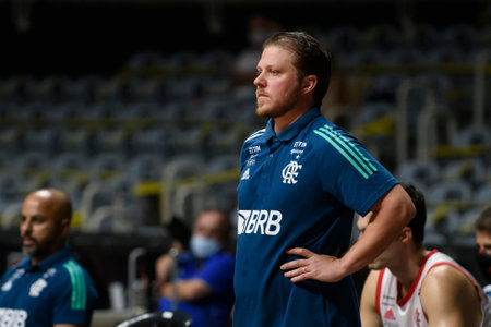 Rio, Brazil - january 26, 2021 Gustavo Antonio de Conti coach of Flamengo during the men's New Brazilian Basketball (NBB) game between Flamengo and Fortaleza at Maracazinho Stadiumのeditorial素材