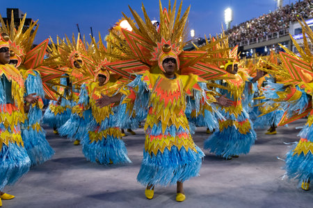 Rio, Brazil - February 23, 2020: parade of the samba school Portela, at the Marques de Sapucai Sambodromoのeditorial素材