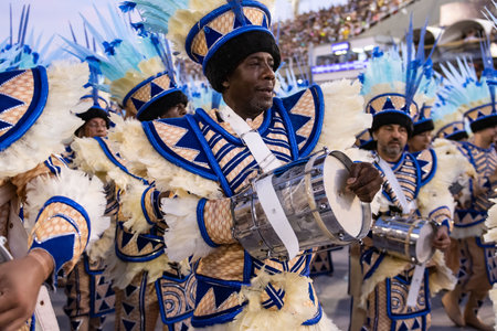 Rio, Brazil - February 23, 2020: parade of the samba school Portela, at the Marques de Sapucai...