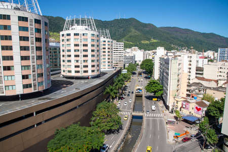 Rio, Brazil - april 23, 2021: view of Avenida Maracana in the Tijuca neighborhood with urban buildings in the lower part and the Sumare hill in the background forming a green backgroundのeditorial素材