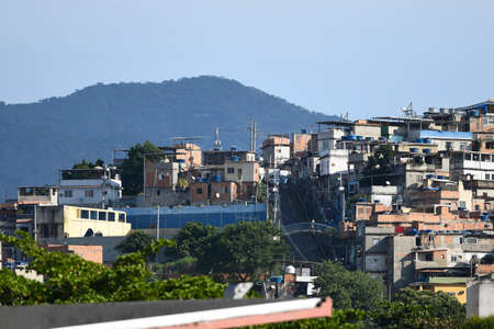 view of homes in needy community in Rio de Janeiro in a sunny dayの写真素材