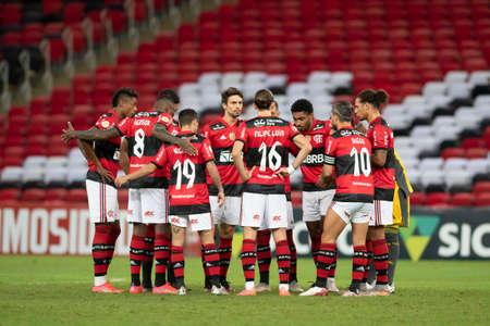 Rio, Brazil - June 19, 2021: Flamengo players in match between Flamengo vs Bragantino by 5th round of Brazilian Championship (serie A) in Maracana Stadiumのeditorial素材