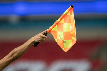Rio, Brazil - June 19, 2021: referee flag player in match between Flamengo vs Bragantino by 5th round of Brazilian Championship (serie A) in Maracana Stadiumのeditorial素材