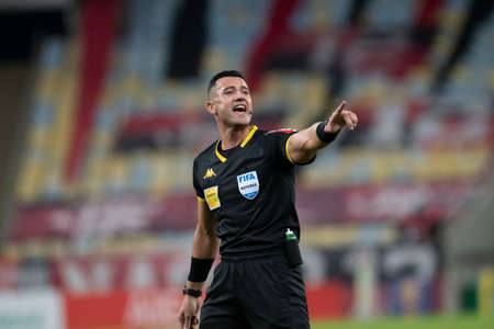 Rio, Brazil - June 19, 2021: Braulio da Silva Machado referees in match between Flamengo vs Bragantino by 5th round of Brazilian Championship (serie A) in Maracana Stadiumのeditorial素材