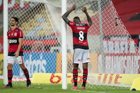 Rio, Brazil - June 19, 2021: Gerson player in match between Flamengo vs Bragantino by 5th round of Brazilian Championship (serie A) in Maracana Stadiumのeditorial素材