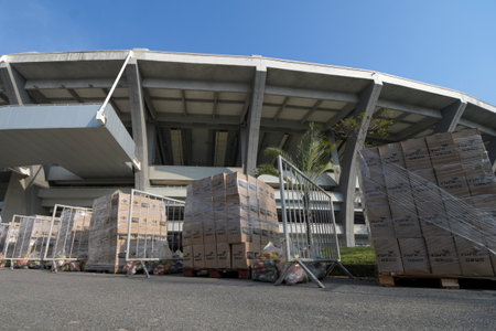 Rio, Brazil - June 26, 2021: Donation of food at MaracanÃ£ Stadium by Central Ãnica das Favelas (CUFA) in partnership with the clubs. The food will be distributed through community leadersのeditorial素材