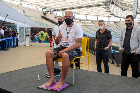 Rio, Brazil - July 24, 2021: Soccer player Adriano puts his foot print at the Maracana stadium hall of fameのeditorial素材