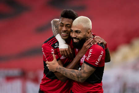 Rio, Brazil - July 29, 2021: Gabriel Barbosa (Gabigol) and Bruno Henrique player in match between Flamengo 6 vs 0 ABC by Brazilian Cup in Maracana Stadiumのeditorial素材