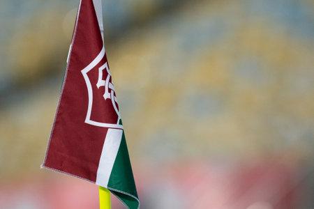 Rio, Brazil - august 3, 2021: Fluminense flag in match between Fluminense vs Cerro Porteno by round of 8 of Libertadores Cup in Maracana Stadiumのeditorial素材