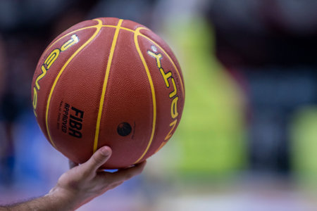 Rio, Brazil - November 05, 2021: referee holds ball before free kicking the men New Brazilian Basketball (NBB) game between Flamengo and Mogi at Maracazinho Stadiumのeditorial素材