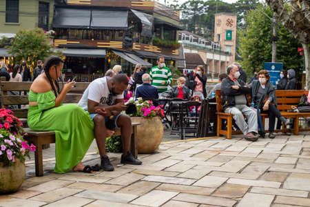Campos do Jordao, Brazil - December 01, 2022: movement in the cities at Christmas and New Year's Eve on the streetsのeditorial素材