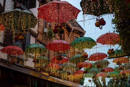 Campos do Jordao, Brazil - December 29, 2021: Christmas decorative elements on the city streets during the dayのeditorial素材