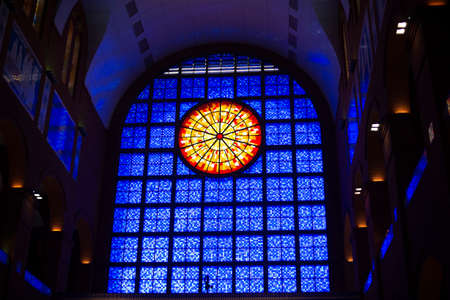 Aparecida do Norte, Brazil - December 29, 2021: stained glass window inside the church of Nossa Senhora da Aparecidaのeditorial素材