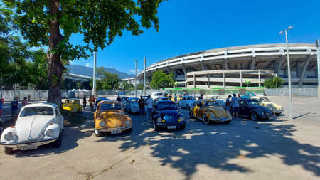 Rio, Brazil - January 20, 2022: Beetle volkswagen car meeting in front of Maracana stadiumのeditorial素材
