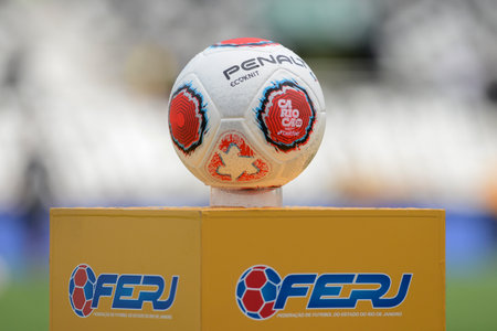 Rio, Brazil - January 30, 2022: Ball in match between Botafogo 2 vs 0 Bangu by 2nd round of Carioca Championship (Taca Guanabara) in Nilton Santos Stadiumのeditorial素材