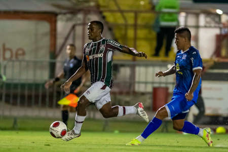 Rio, Brazil - February 03, 2022: John Arias player in match between Fluminense 1 vs 0 Audax Rio by 3rd round of Carioca Championship (Taca Guanabara) in Luso Brasileiro Stadiumのeditorial素材