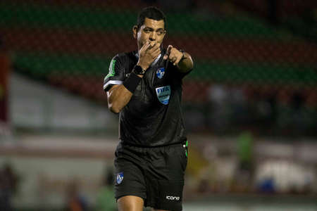 Rio, Brazil - February 03, 2022: Wagner do Nascimento MagalhÃ£es referee in match between Fluminense 1 vs 0 Audax Rio by 3th round of Carioca Championship (Taca Guanabara) in Luso Brasileiro Stadiumのeditorial素材