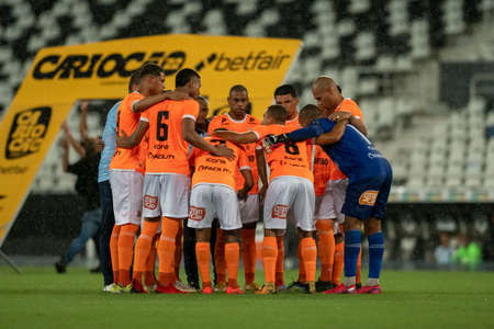 Rio, Brazil - February 07, 2022: Orange team in match between Botafogo 2 vs 0 Nova Iguacu by 4th round of Carioca Championship (Taca Guanabara) in Nilton Santos Stadiumのeditorial素材