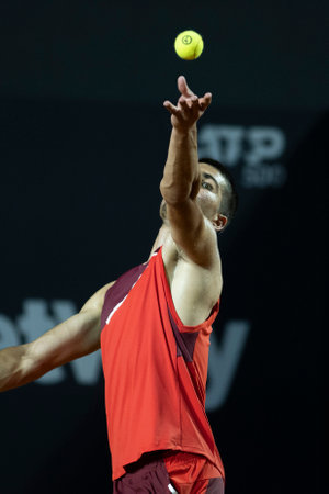 Rio, Brazil - February 14, 2022: Carlos Alcaraz (ESP) plays against Jaume Antoni Munar Clar (ESP) in first round match at Rio Open 2022 at Jockey Club Arena, ATP 500 tournamentのeditorial素材