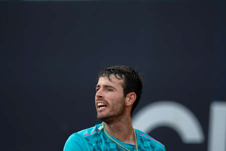 Rio, Brazil - February 13, 2022: Juan Ignacio Londero (ARG) plays against Roberto Carballes Baena (ESP) in qualifying round match at Rio Open 2022 at Jockey Club Arena, ATP 500 tournamentのeditorial素材