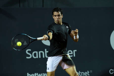 Rio, Brazil - February 14, 2022: Jaume Antoni Munar Clar (ESP) plays against Carlos Alcaraz (ESP) in first round match at Rio Open 2022 at Jockey Club Arena, ATP 500 tournamentのeditorial素材