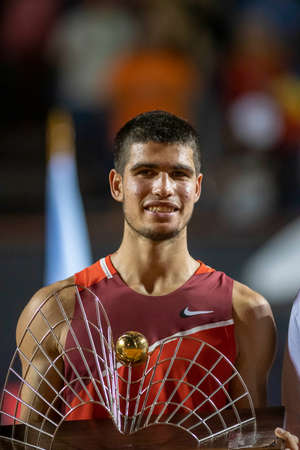 Rio, Brazil - February 20, 2022: Carlos Alcaraz (ESP) winner of Rio Open 2022 at Jockey Club Arena, ATP 500 tournamentのeditorial素材