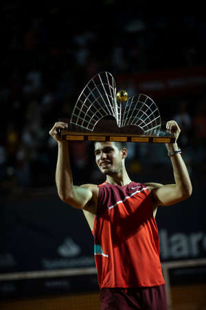 Rio, Brazil - February 20, 2022: Carlos Alcaraz (ESP) winner of Rio Open 2022 at Jockey Club Arena, ATP 500 tournamentのeditorial素材