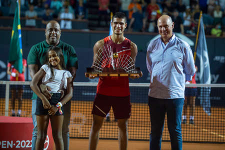 Rio, Brazil - February 20, 2022: Carlos Alcaraz (ESP) winner of Rio Open 2022 at Jockey Club Arena, ATP 500 tournamentのeditorial素材