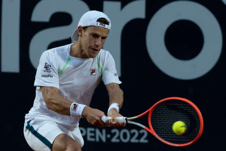Rio, Brazil - February 20, 2022: Diego Schwartzman (ARG) in match at Rio Open 2022 at Jockey Club Arena, ATP 500 tournamentのeditorial素材