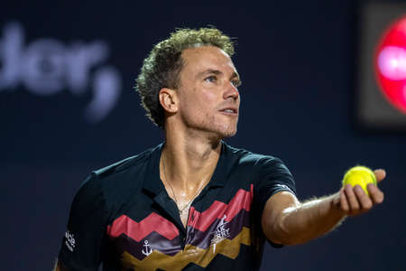 Rio, Brazil - February 20, 2022: Bruno Soares (BRA) in match at Rio Open 2022 at Jockey Club Arena, ATP 500 tournamentのeditorial素材