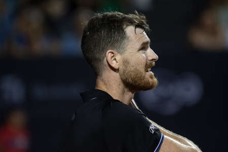 Rio, Brazil - February 20, 2022: Jamie Murray (GBR) in match at Rio Open 2022 at Jockey Club Arena, ATP 500 tournamentのeditorial素材