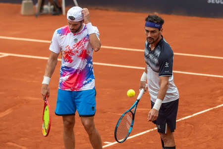 Rio, Brazil - February 20, 2022: Simone Bolelli (ITA), Fabio Fognini (ITA) in match at Rio Open 2022 at Jockey Club Arena, ATP 500 tournamentのeditorial素材