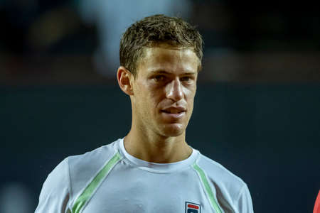 Rio, Brazil - February 20, 2022: Diego Schwartzman (ARG) in match at Rio Open 2022 at Jockey Club Arena, ATP 500 tournamentのeditorial素材
