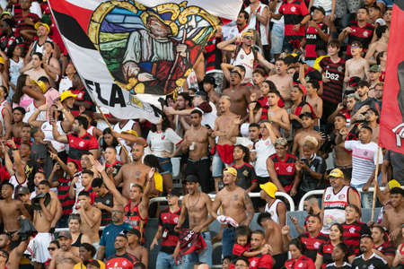 Rio, Brazil - February 27, 2022: Fans in match between Flamengo 2 vs 2 Resende by 9th round of Carioca Championship (Taca Guanabara) in Nilton Santos Stadiumのeditorial素材