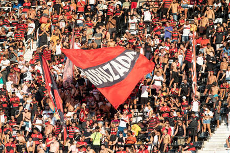 Rio, Brazil - February 27, 2022: Fans in match between Flamengo 2 vs 2 Resende by 9th round of Carioca Championship (Taca Guanabara) in Nilton Santos Stadiumのeditorial素材