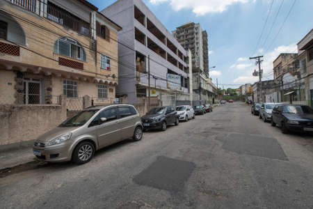 Rio, Brazil - February 23, 2022: Alan Kardec Street in the Engenho Novo neighborhood, a typical street in the city's suburbsのeditorial素材
