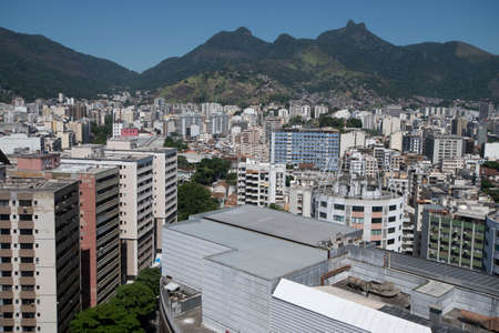Rio, Brazil - March 10, 2022: view of a densely populated urban area with commercial buildings and residences with a hill in the background, in the Tijuca districtのeditorial素材