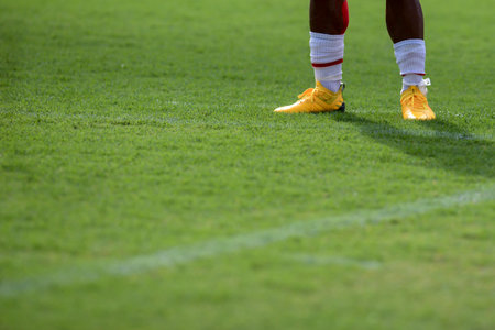 Rio, Brazil - January 30, 2022: grass and shoes in match between Botafogo 2 vs 0 Bangu by 2nd round...