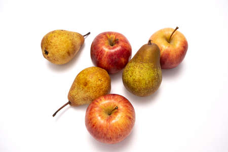 Pear, apple close up. Diet to lose weight. Healthy fruits. copy space for textの写真素材