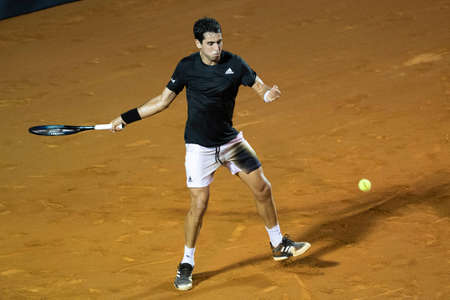 Rio, Brazil - February 14, 2022: Jaume Antoni Munar Clar (ESP) plays against Carlos Alcaraz (ESP) in first round match at Rio Open 2022 at Jockey Club Arena, ATP 500 tournamentのeditorial素材