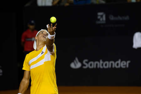Rio, Brazil - February 15, 2022: Sebastian Baez (ARG) plays against Thiago Monteiro (BRA) in match at Rio Open 2022 at Jockey Club Arena, ATP 500 tournamentのeditorial素材