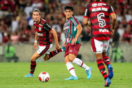 Rio, Brazil - March 30, 2022: German Cano player in match between Flamengo vs Botafogo by first match of final round of Carioca Championship in Maracana Stadiumのeditorial素材