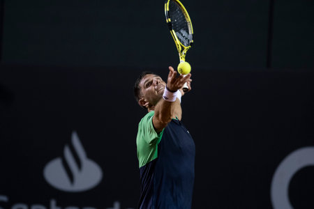 Rio, Brazil - February 17, 2022: Federico Delbonis (ARG) plays against Carlos Alcaraz (ESP) in match at Rio Open 2022 at Jockey Club Arena, ATP 500 tournamentのeditorial素材
