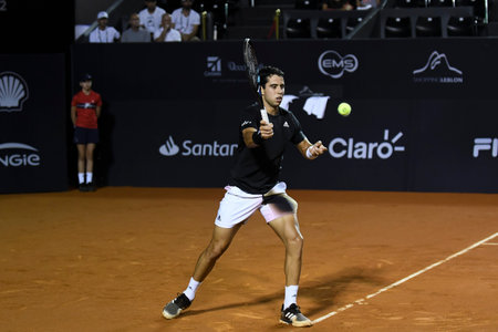 Rio, Brazil - February 14, 2022: Jaume Antoni Munar Clar (ESP) plays against Carlos Alcaraz (ESP) in first round match at Rio Open 2022 at Jockey Club Arena, ATP 500 tournamentのeditorial素材