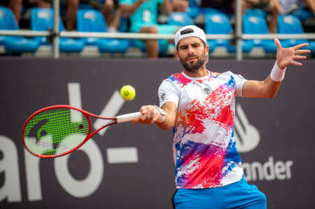 Rio, Brazil - February 20, 2022: Simone Bolelli (ITA) in match at Rio Open 2022 at Jockey Club Arena, ATP 500 tournamentのeditorial素材